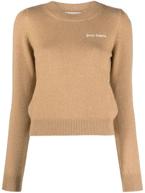 logo-embroidered merino-blend jumper by PALM ANGELS