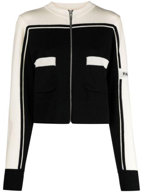 logo-intarsia wool zip cardigan by PALM ANGELS