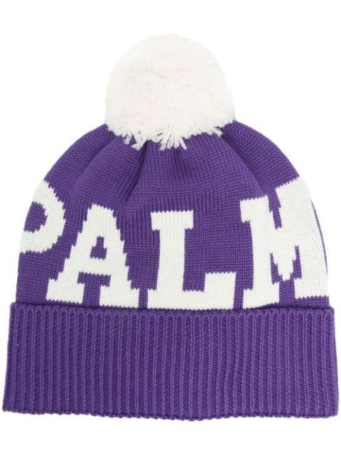 logo knitted pompom beanie by PALM ANGELS