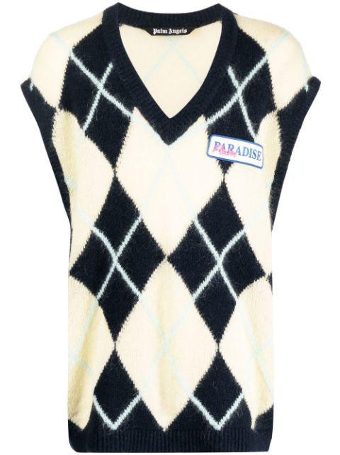 logo-patch argyle knitted vest by PALM ANGELS