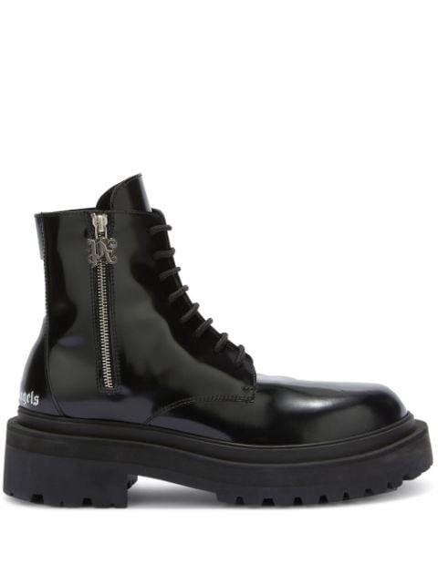 logo-print leather combat boots by PALM ANGELS
