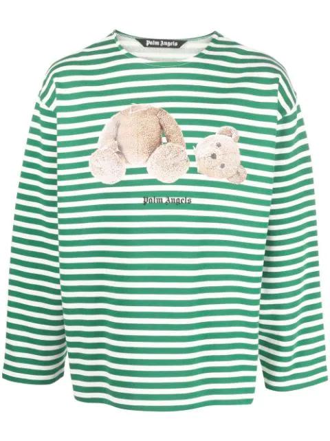 logo-print striped cotton T-shirt by PALM ANGELS