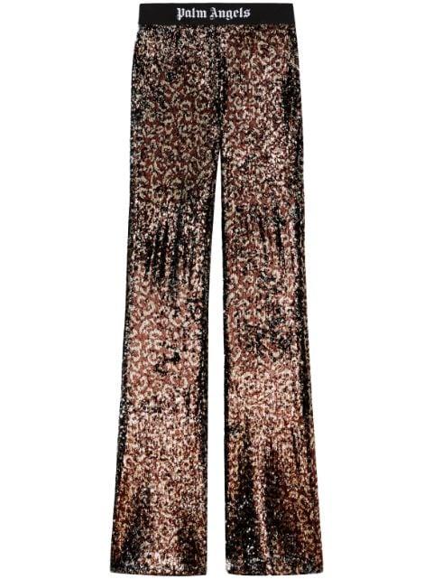 logo-tape sequin flared trousers by PALM ANGELS