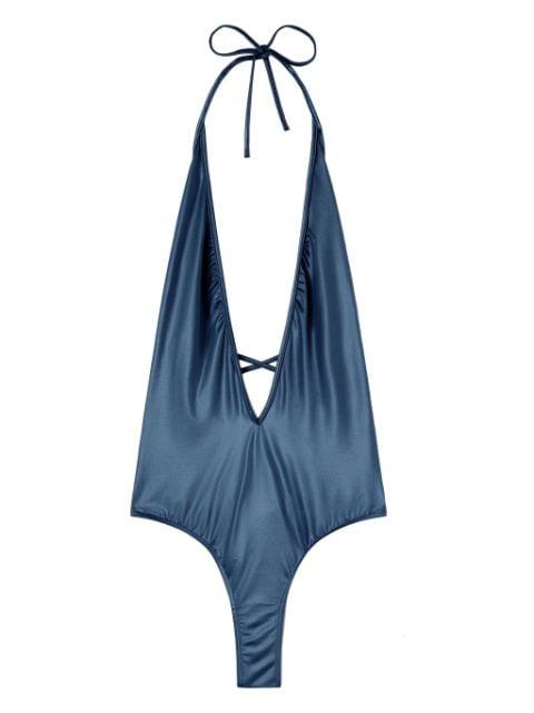 metallic V-neck swimsuit by PALM ANGELS