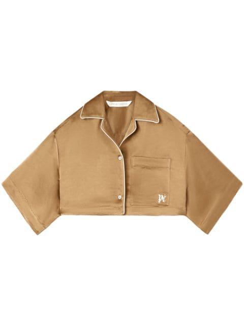 monogram-embroidered satin cropped shirt by PALM ANGELS