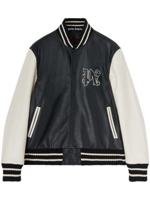 monogram-print leather varsity jacket by PALM ANGELS