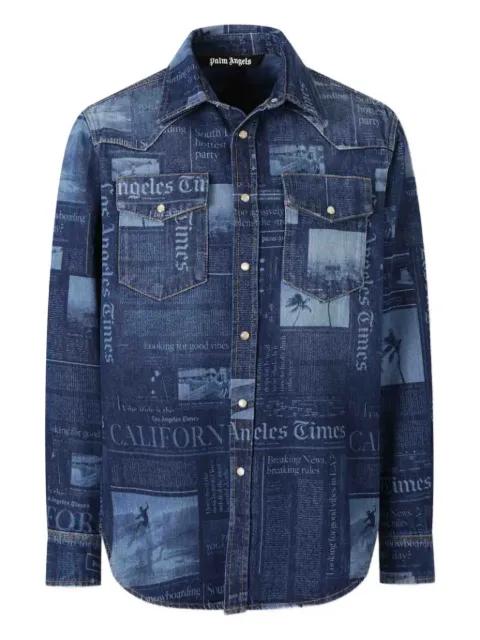 newspaper-print denim shirt by PALM ANGELS