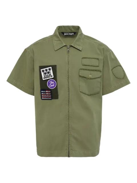 patch-detail zip-up shirt by PALM ANGELS