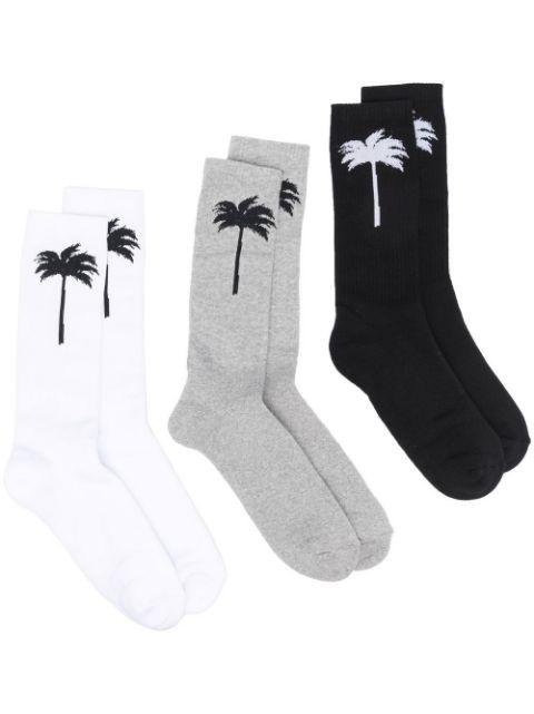 set-of-three Palm Tree-motif socks by PALM ANGELS