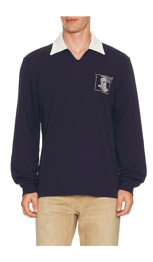 Palmes Boot Open Rugby Shirt in Navy by PALMES