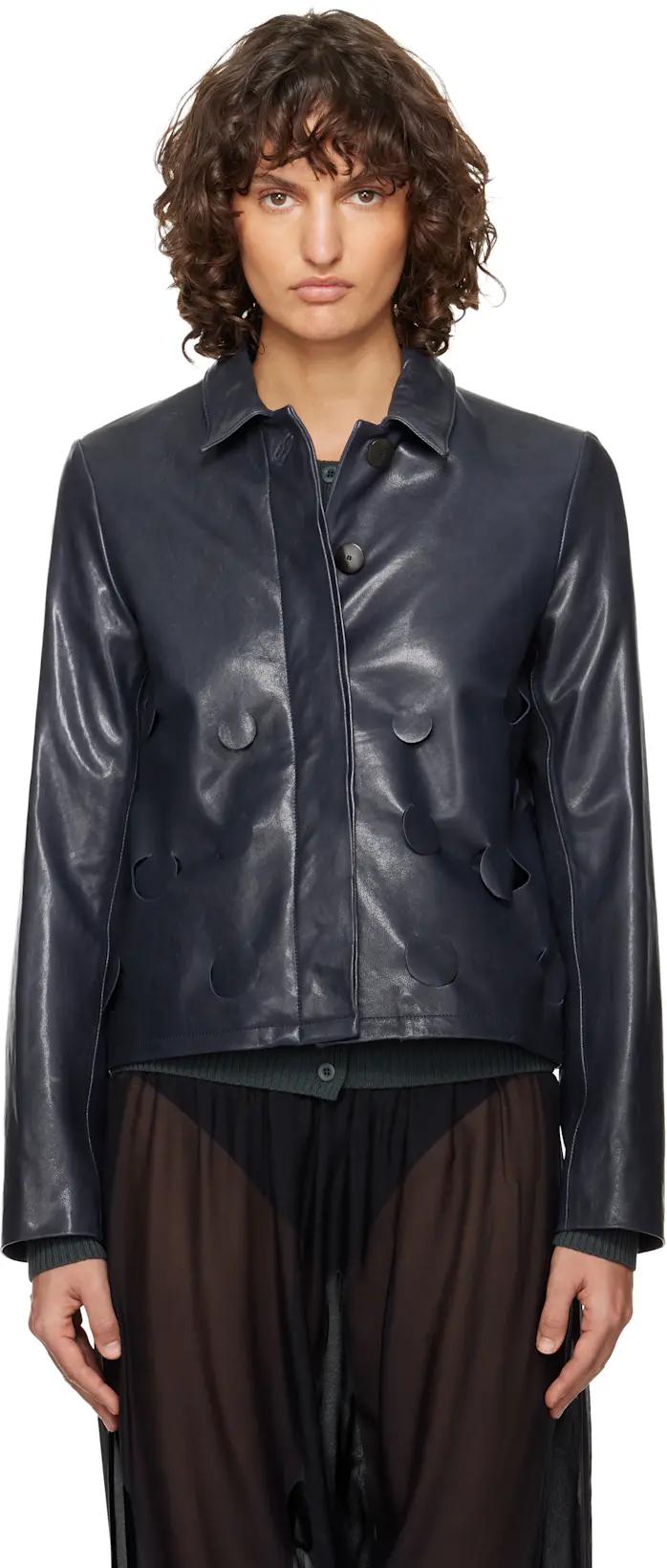Navy Candela Leather Jacket by PALOMA WOOL