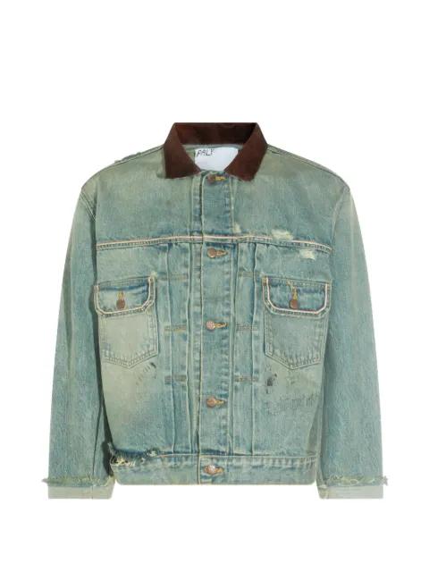 Buffalo 66 distressed leather-collar denim jacket by PALY