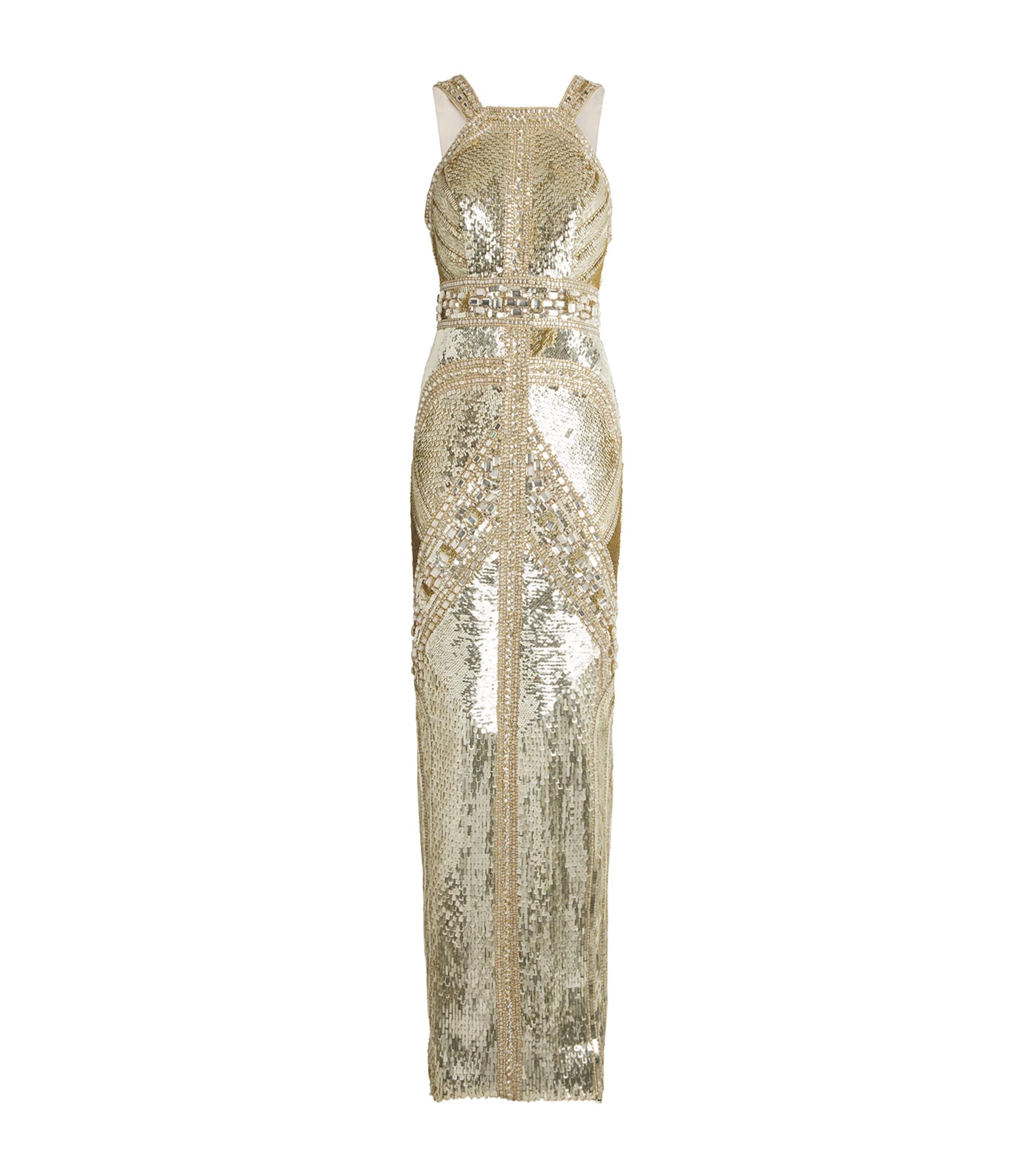 Crystal-Embroidered Column Gown by PAMELLA ROLAND