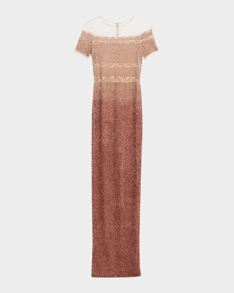 Degrade Sequin Illusion Column Gown by PAMELLA ROLAND