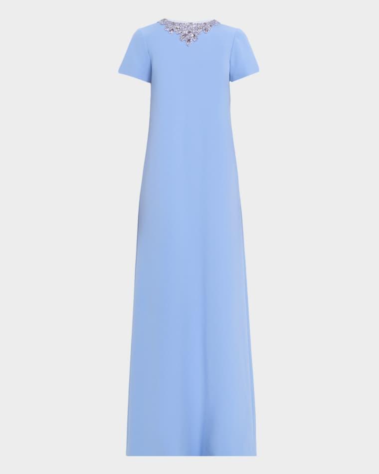 Embellished Neckline Crepe A-Line Gown by PAMELLA ROLAND