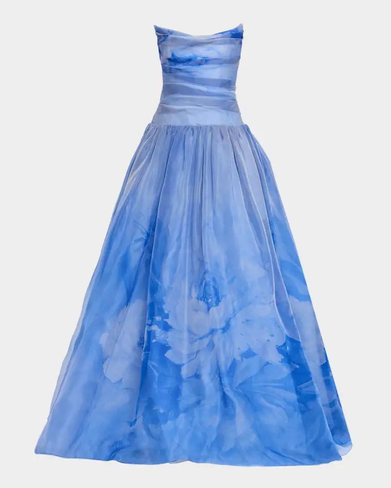 Floral Silk Organza Strapless Drop-Waist Gown by PAMELLA ROLAND
