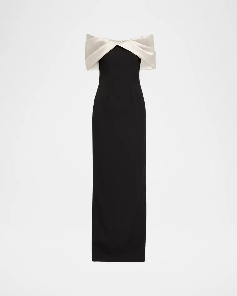 Mikado Off-The-Shoulder Crepe Column Gown by PAMELLA ROLAND