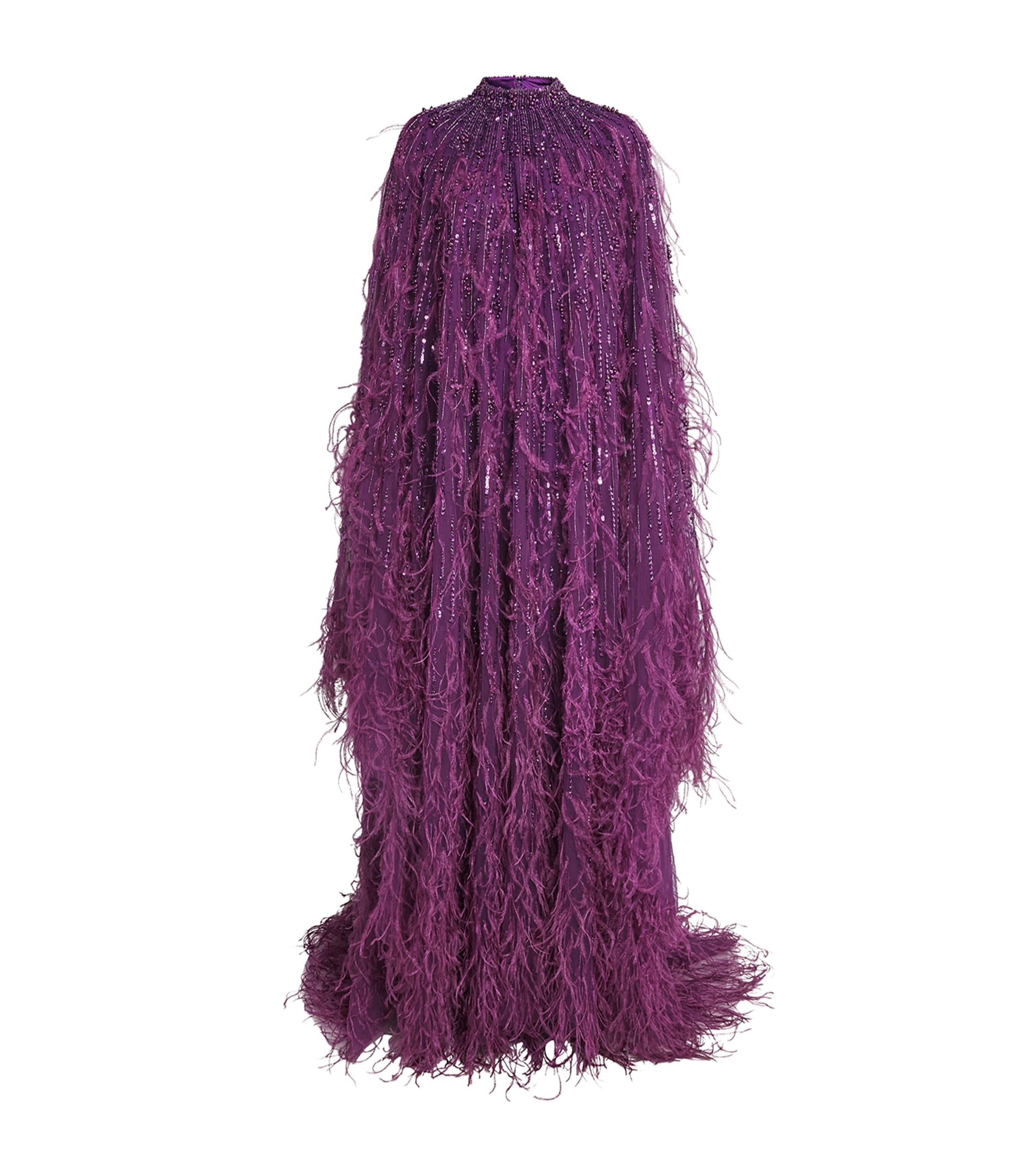 Pamella Roland Tulle Embellished Feather-Trim Gown by PAMELLA ROLAND