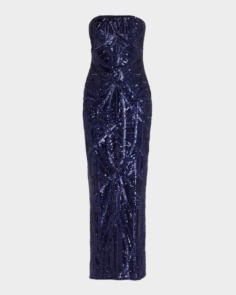 Strapless Beaded Tulle Column Gown by PAMELLA ROLAND