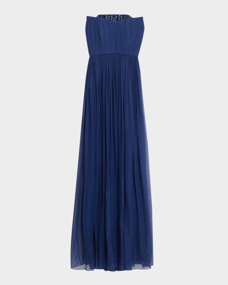 Strapless Crystal Embellished Chiffon Gown by PAMELLA ROLAND