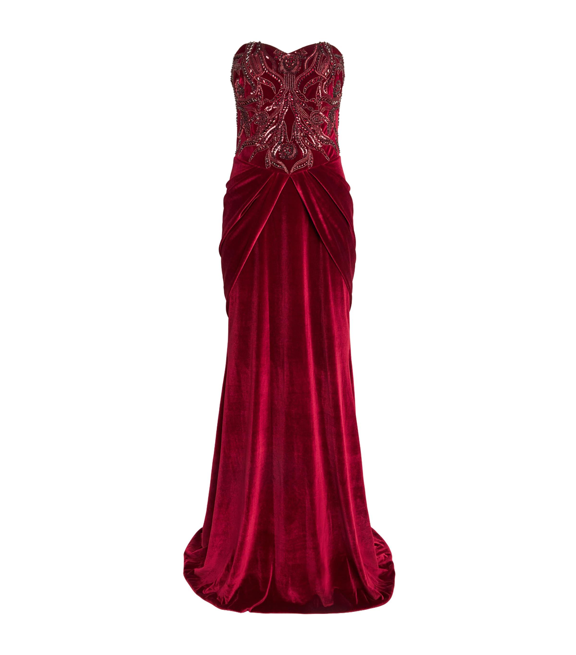 Velvet Bead and Sequin Strapless Gown by PAMELLA ROLAND