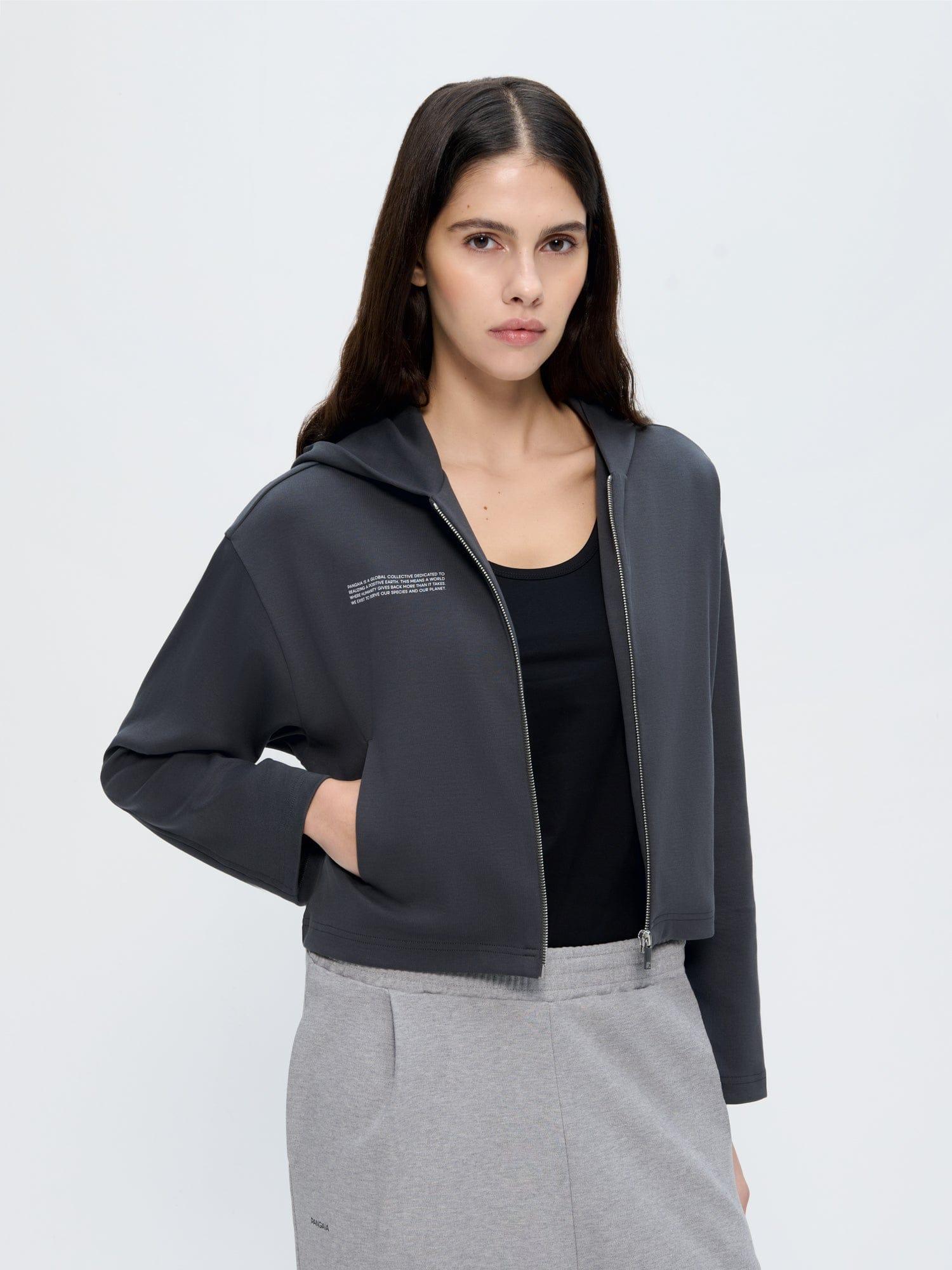 Womens Double Jersey Cropped Zip Up Hoodie by PANGAIA