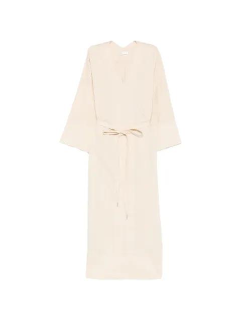 V-neck belt midi dress by PANICALE