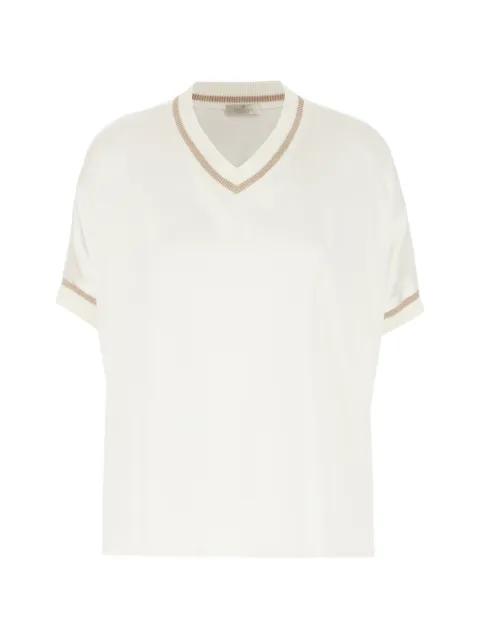 ribbed-trim V-neck T-shirt by PANICALE