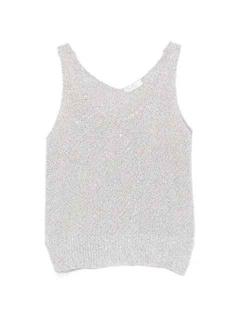 ribbed-trim V-neck top by PANICALE
