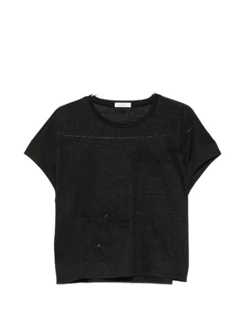 sequin-embellished floral-embroidered T-shirt by PANICALE
