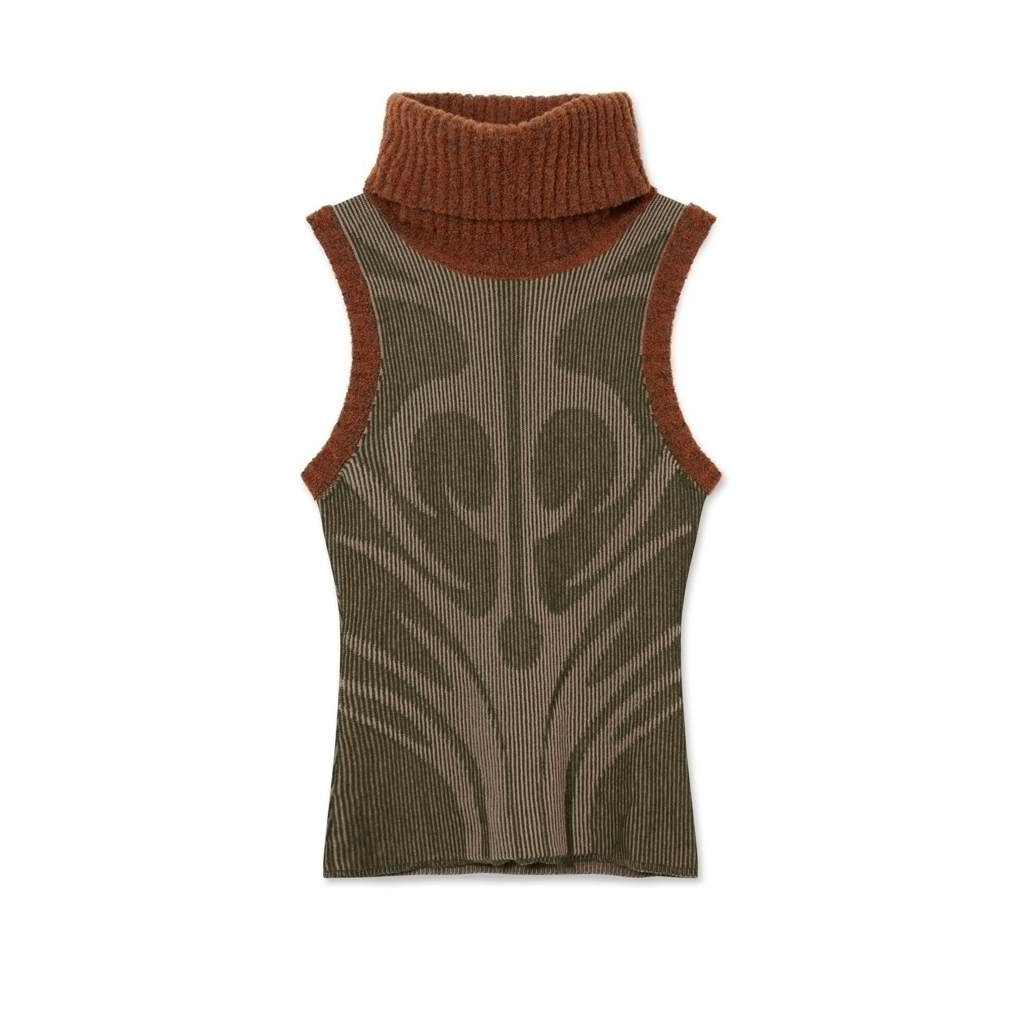 Paolina Russo - Women’s Illusion Knit Vest - (Olive/Beige) by PAOLINA RUSSO