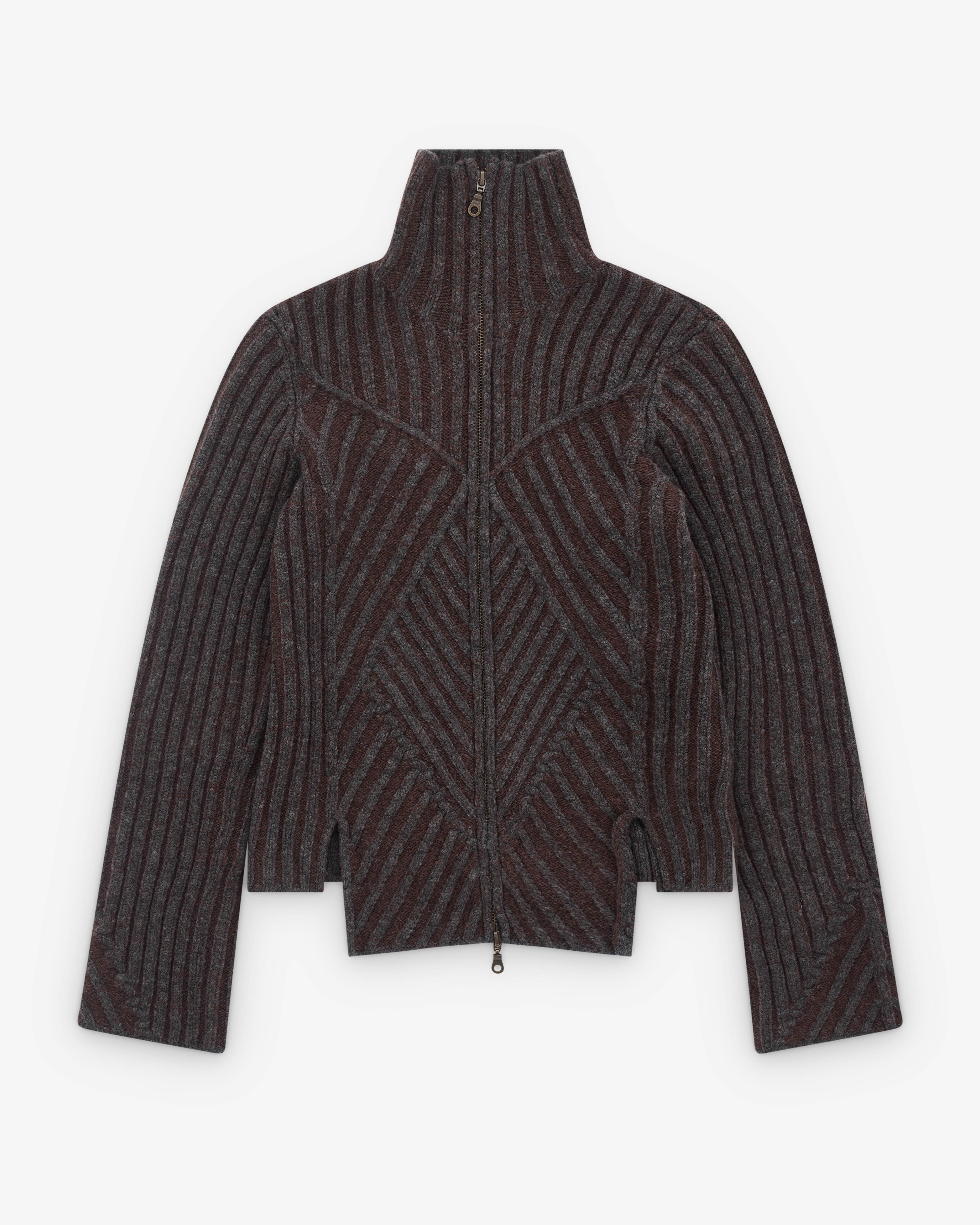 Paolina Russo - Women’s Warrior Knit Zip Up - (Grey/Brown) by PAOLINA RUSSO