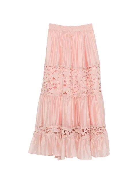 lace-insert ruffled maxi skirt by PAPER LACE