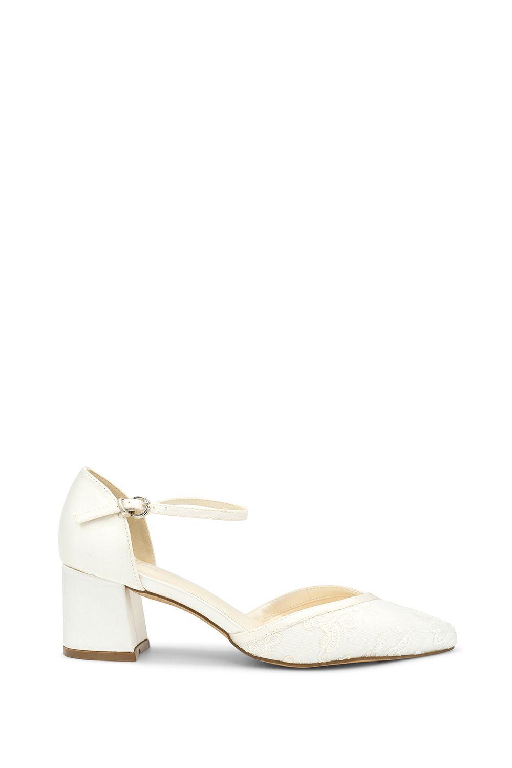 Satin and Lace 'Charla' Mid Block Heel Court Shoes by PARADOX LONDON