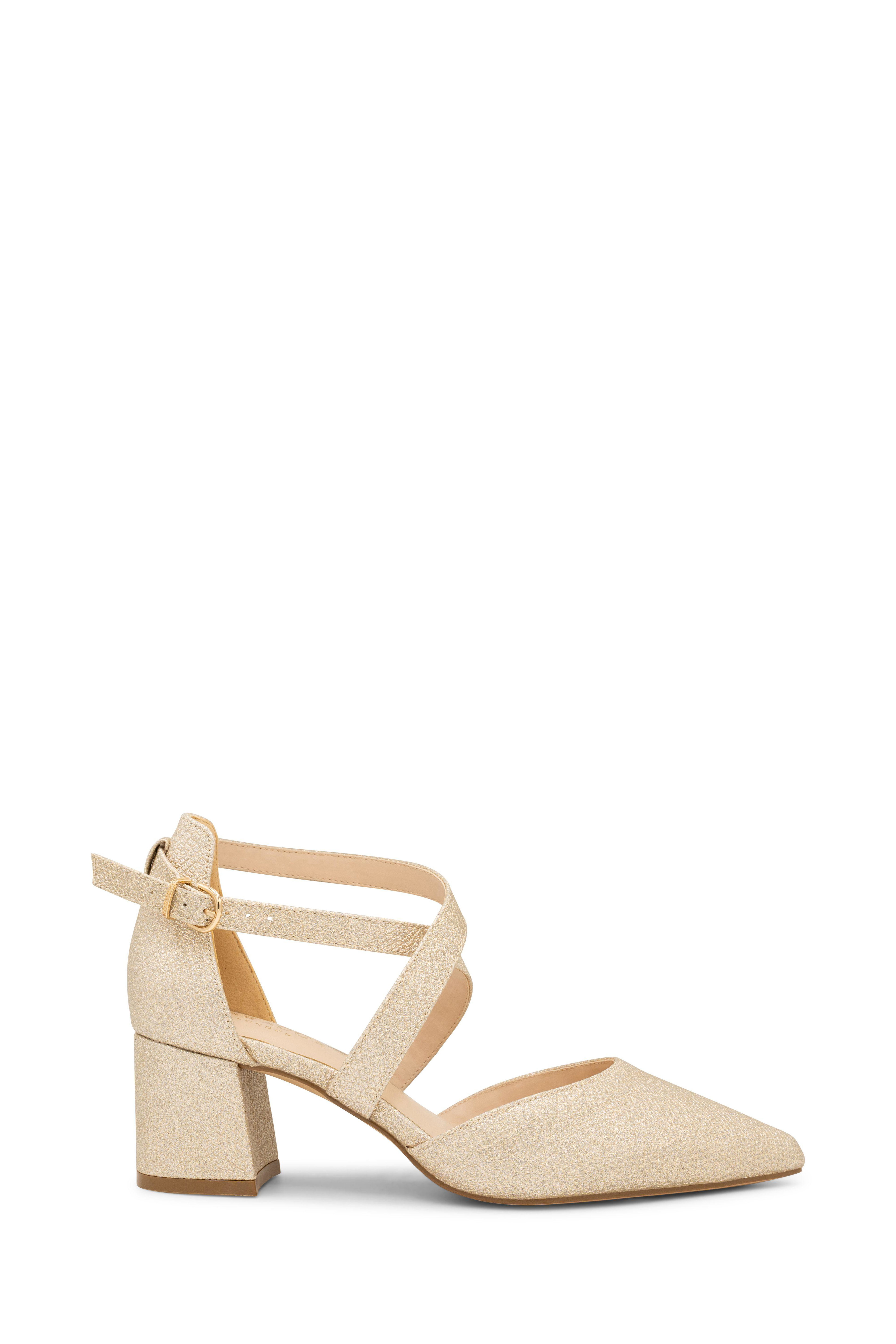 Shimmer 'Farrah' Wide Fit Mid Block Heel Cross Strap Court Shoe by PARADOX LONDON
