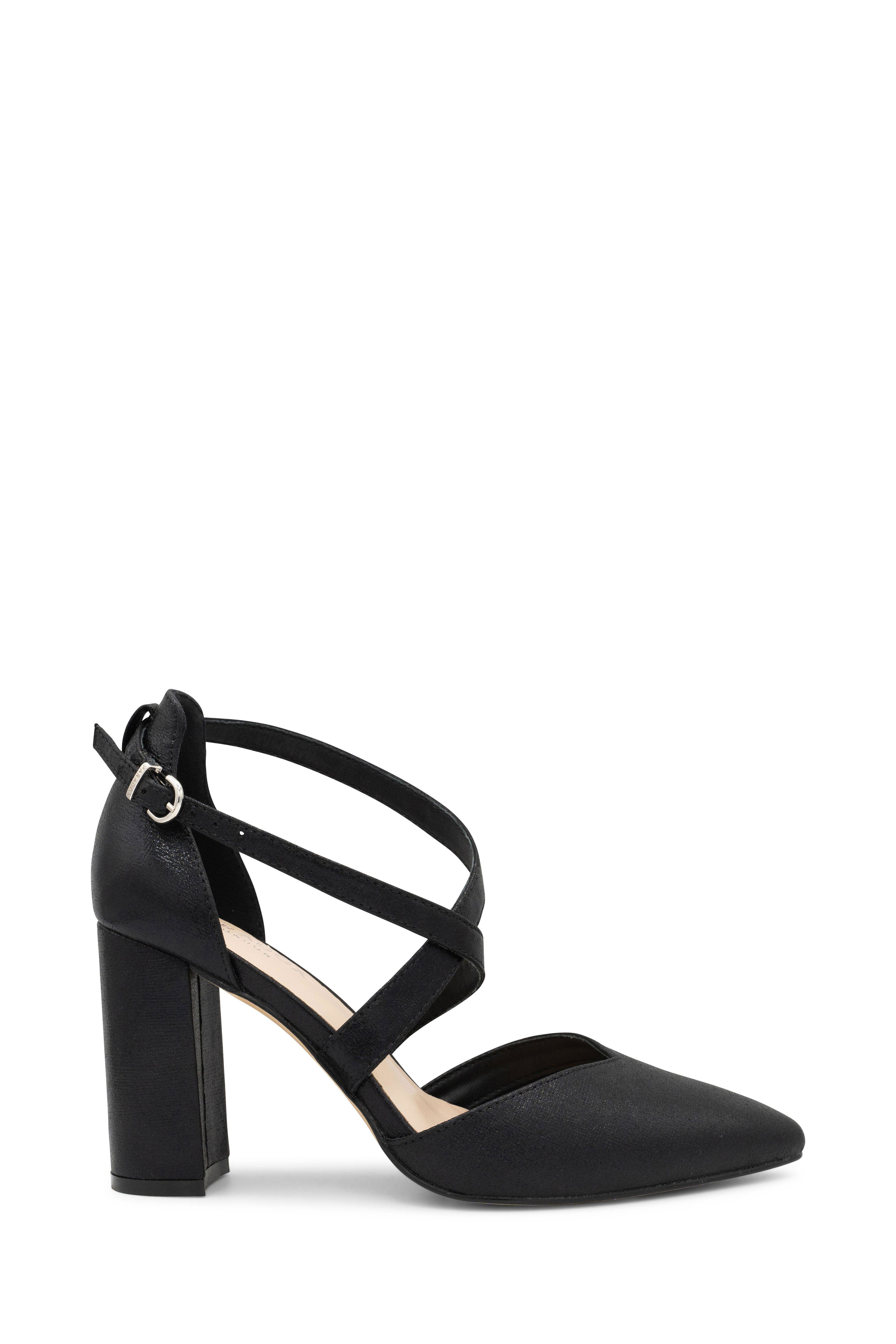 Shimmer 'Felicia' Wide Fit High Block Heel Cross Strap Court Shoes by PARADOX LONDON