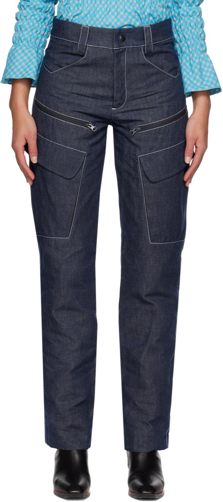 Blue Contrast Stitch Jeans by PARIA /FARZANEH