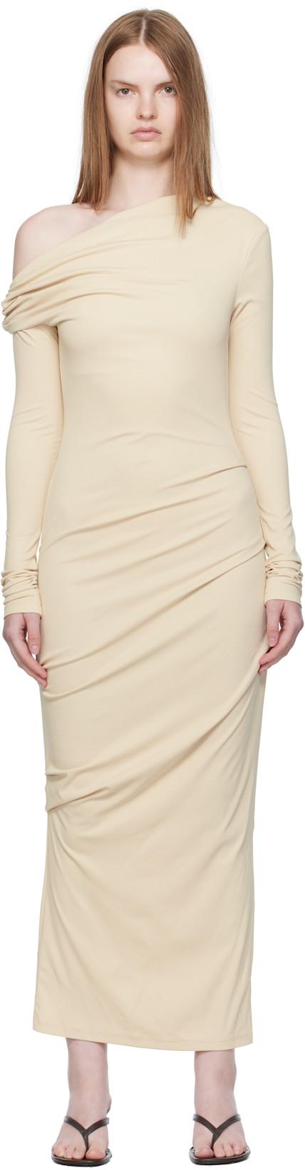 Beige Elemental Manahou Midi Dress by PARIS GEORGIA