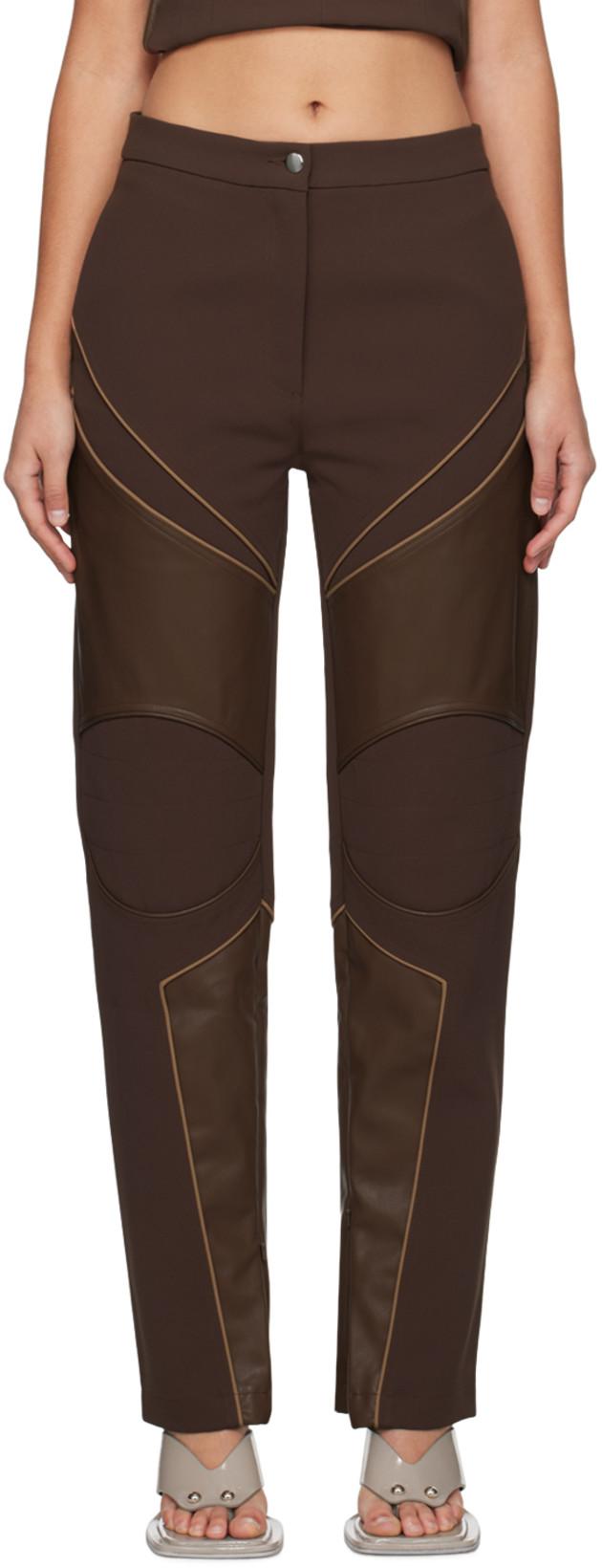 Brown Motorbike Faux-Leather Trousers by PARIS GEORGIA