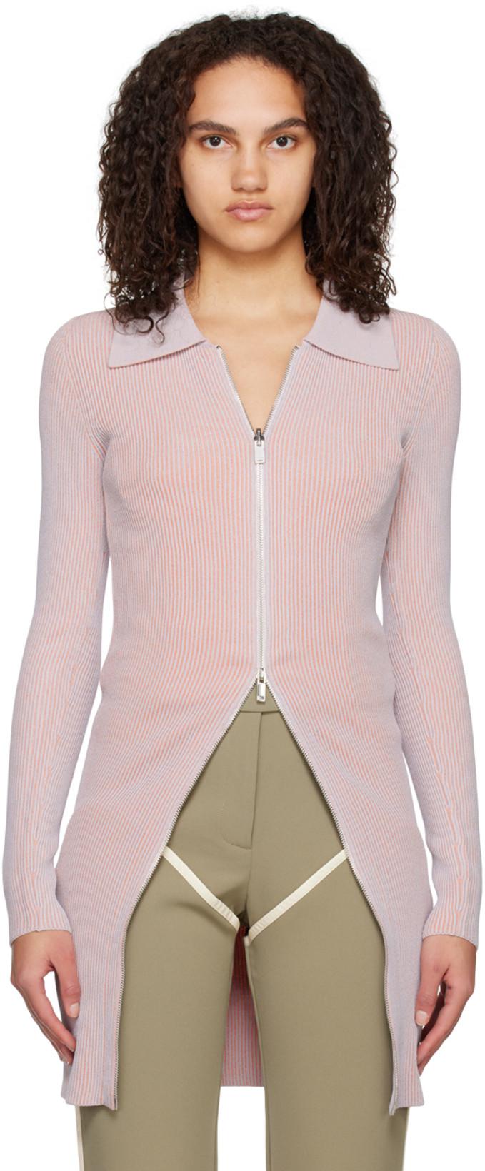 Gray & Pink Zip-Up Polo by PARIS GEORGIA
