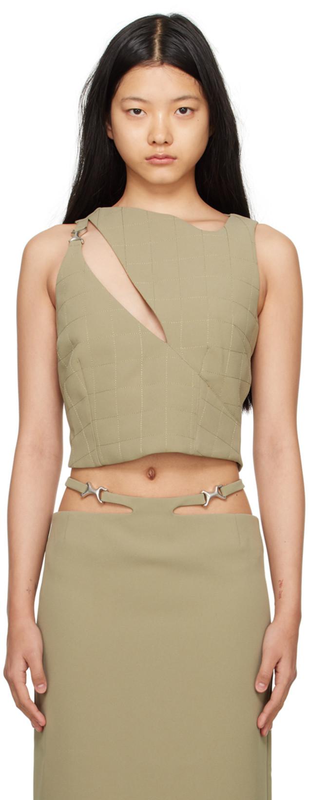 Khaki Quilted Tank Top by PARIS GEORGIA