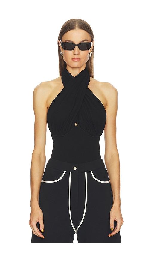 Paris Georgia Draped Bodysuit in Black by PARIS GEORGIA