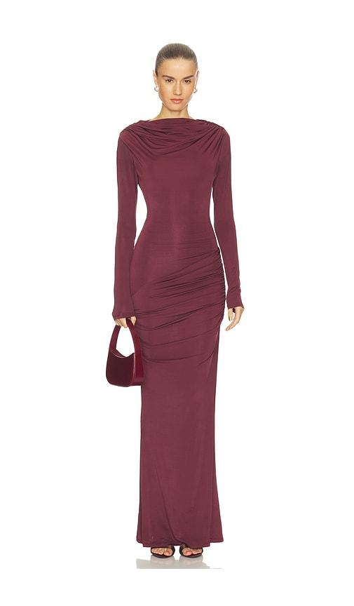 Paris Georgia Draped Jersey Dress in Burgundy by PARIS GEORGIA