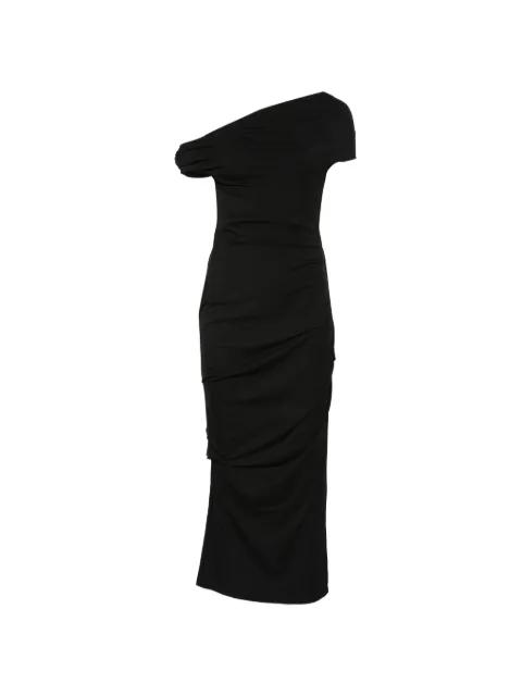 one-shoulder gathered midi dress by PARIS GEORGIA