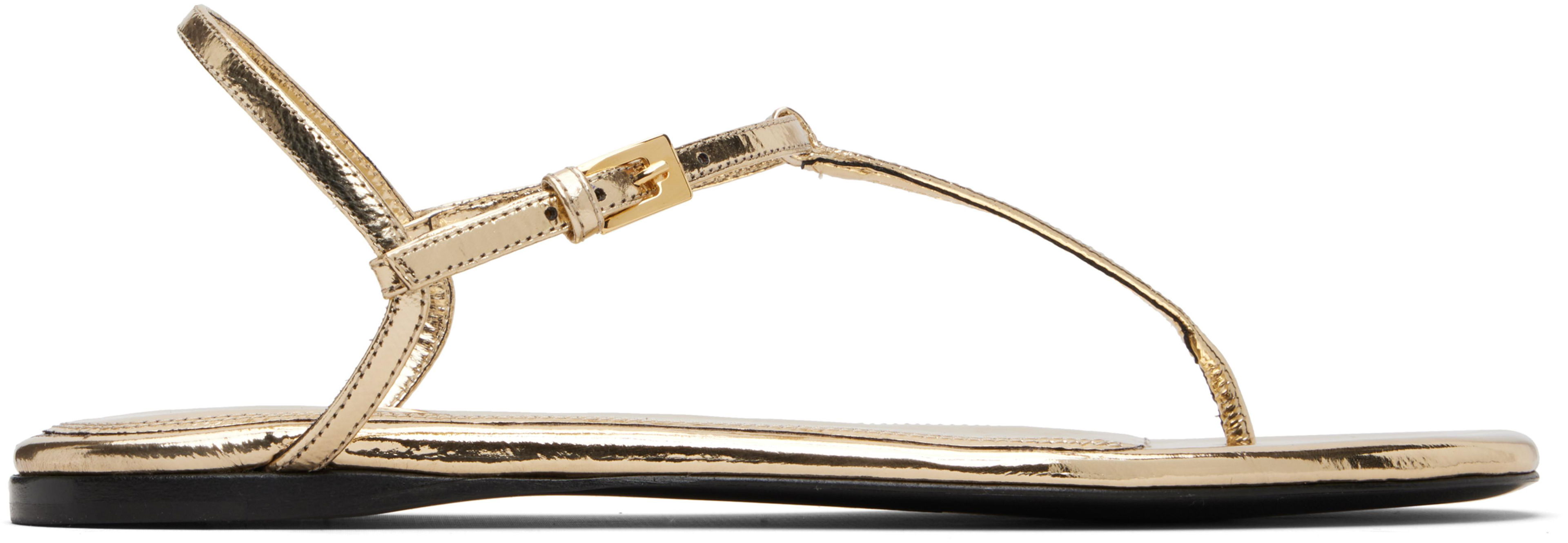 Gold Montecarlo Flat Sandals by PARIS TEXAS