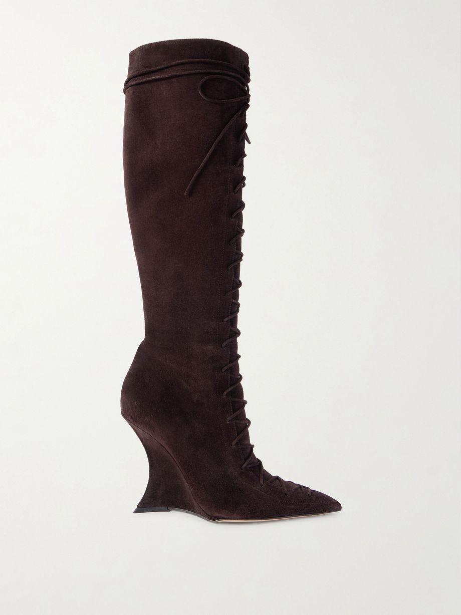 Nina suede lace-up wedge knee boots by PARIS TEXAS