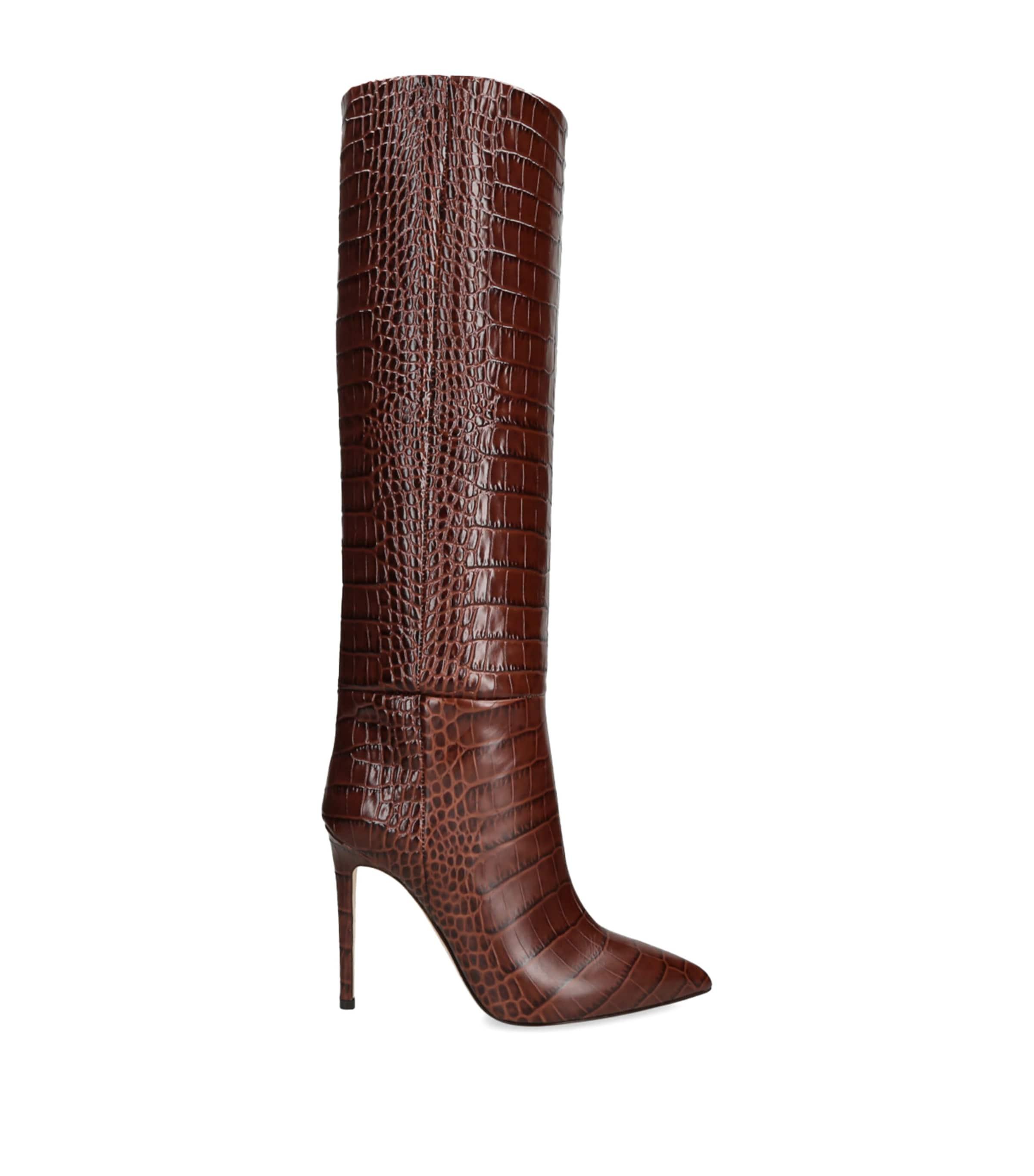 Paris Texas Leather Croc-Print Stiletto Boot 105 by PARIS TEXAS