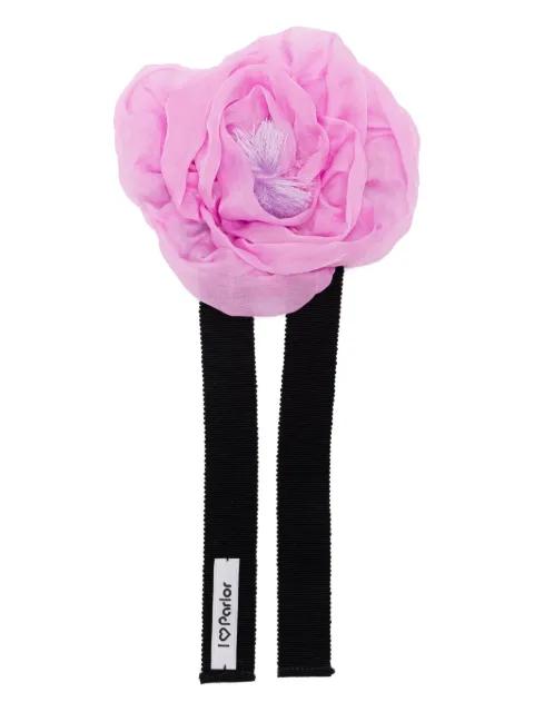 silk-flower ribbon necklace by PARLOR