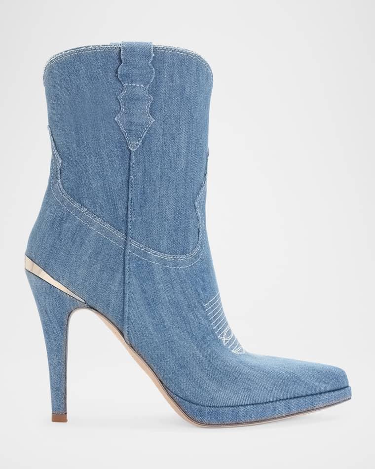 95mm Camila Denim Western Ankle Boots by PARTLOW
