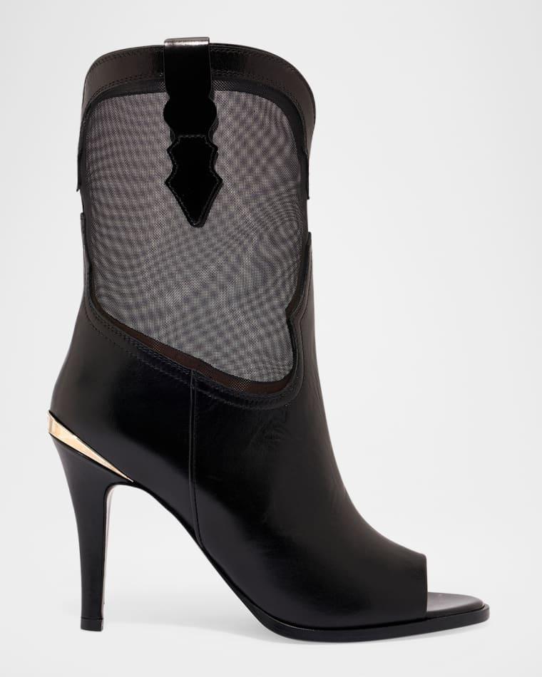 Bianca Leather Mesh Peep-Toe Booties by PARTLOW